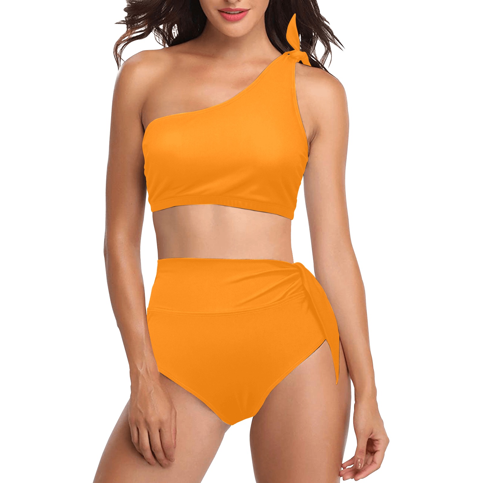 color UT orange High Waisted One Shoulder Bikini Set (Model S16)