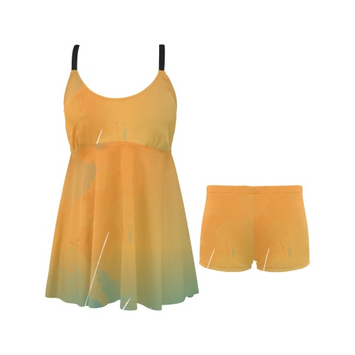 Sunset Colorful Chest Pleat Swim Dress (Model S31)