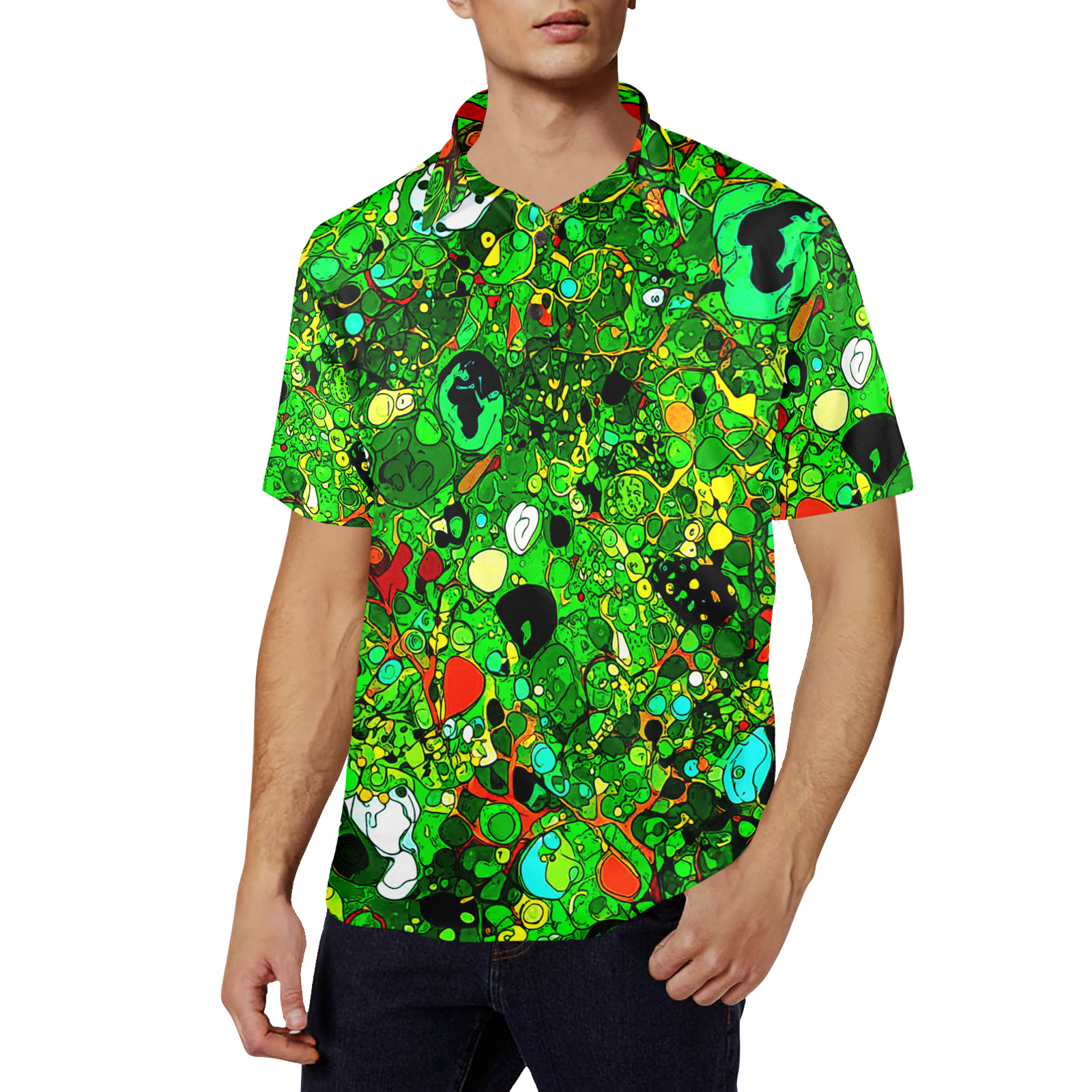 Green Abstract Art 409 Men's All Over Print Polo Shirt (Model T55)