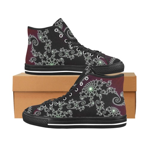 Black and White Lace on Maroon Velvet Fractal Abstract Vancouver H Men's Canvas Shoes (1013-1)