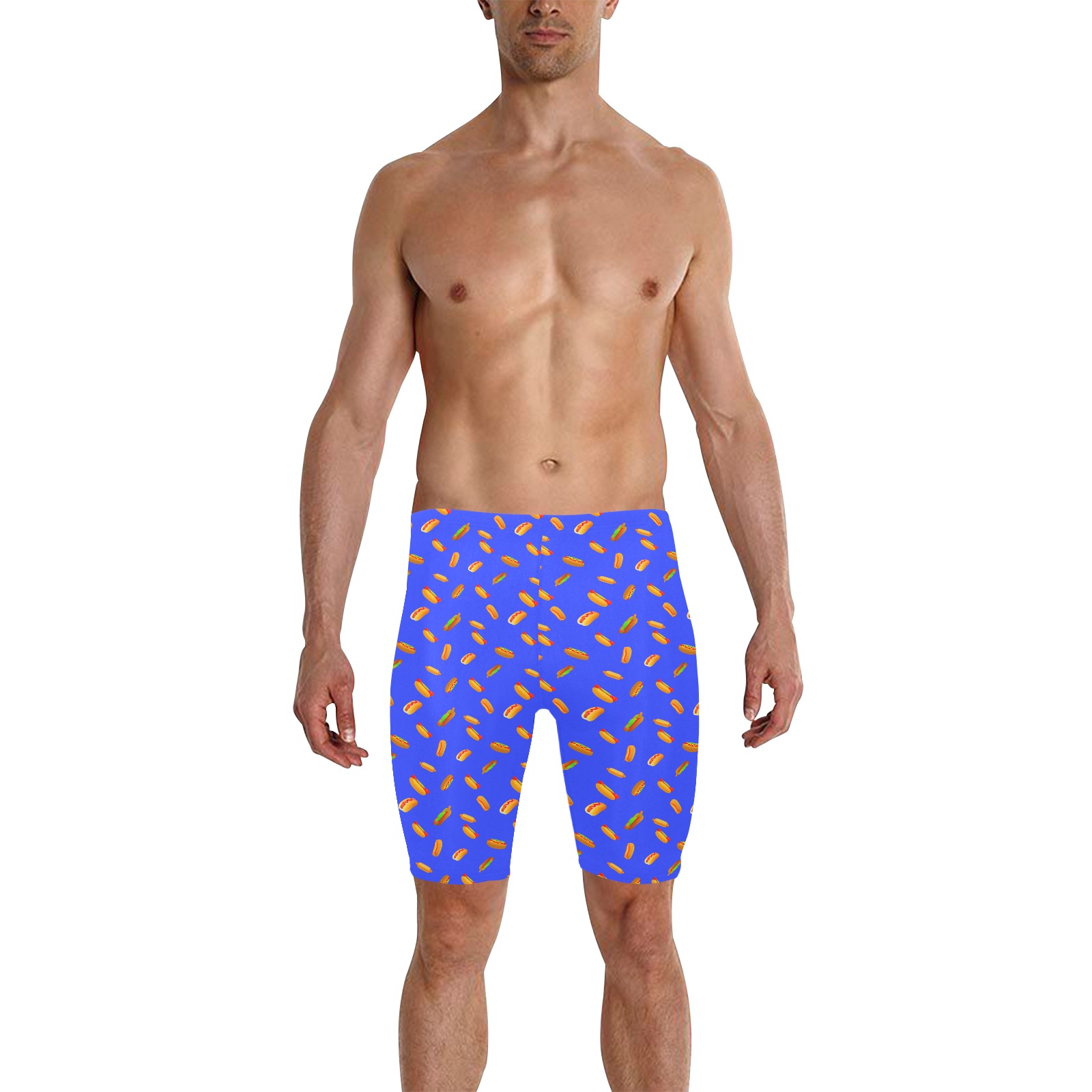 Hot Dog Pattern - Blue Men's Knee Length Swimming Trunks (Model L58)