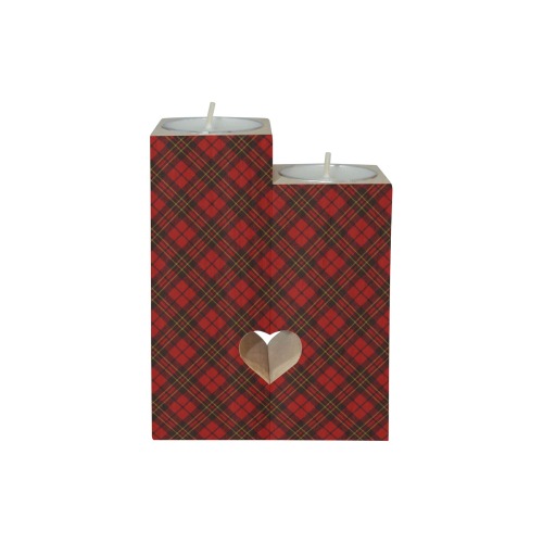 Red tartan plaid winter Christmas pattern holidays Wooden Candle Holder (Without Candle)