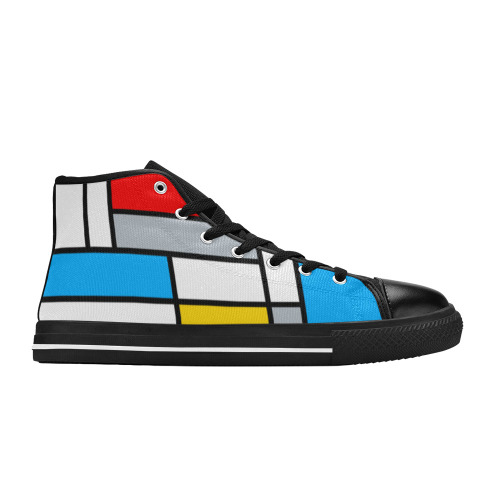 Mondrian Style Color Composition Geometric Retro Art High Top Canvas Shoes for Kid (Model 017)