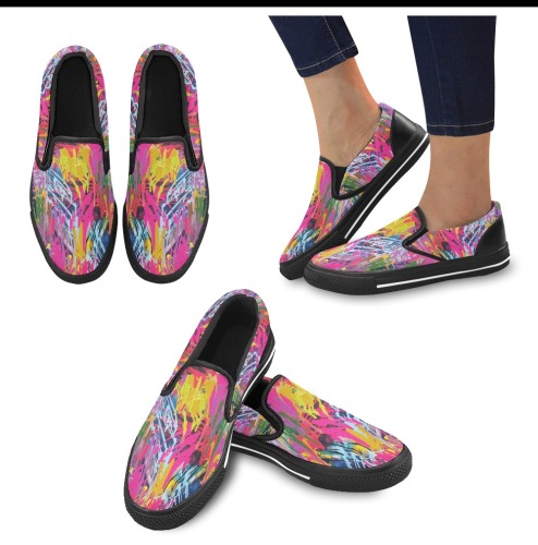 Wondering Black Women's Slip-on Canvas Shoes (Model 019)