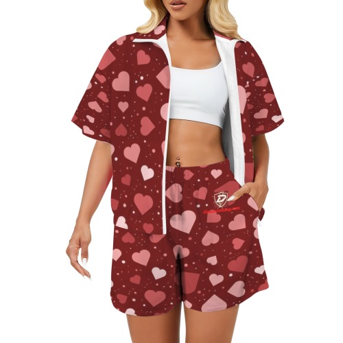 DIONIO clothing - Ladies' Red & Pink Hearts Windbreaker Short Set