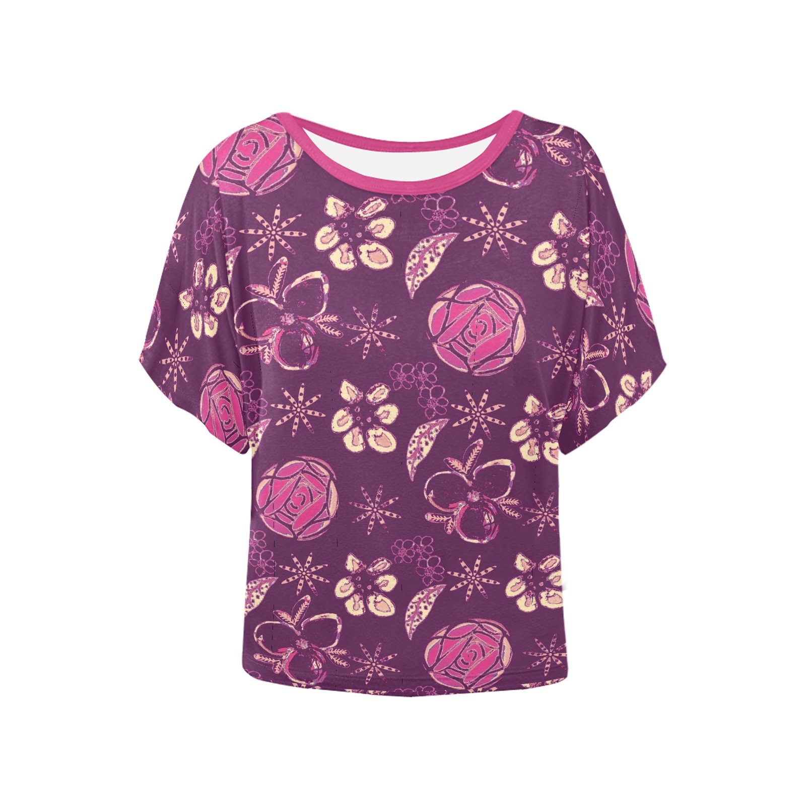 Be Unique Floral Women's Batwing-Sleeved Blouse T shirt (Model T44)