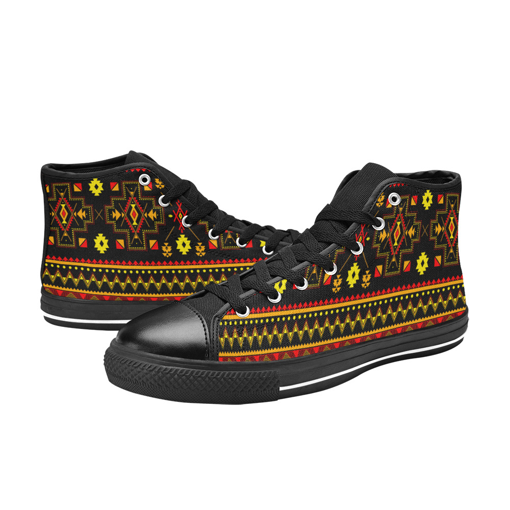 Aboriginal Ethnic Tribal Pattern - Black Men’s Classic High Top Canvas Shoes (Model 017)