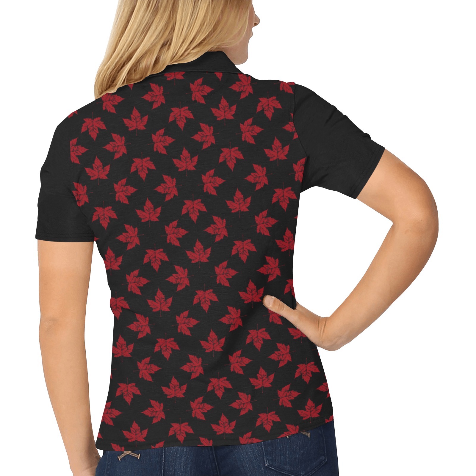 Cool Retro Canada Maple Leaf Women's All Over Print Polo Shirt (Model T55)