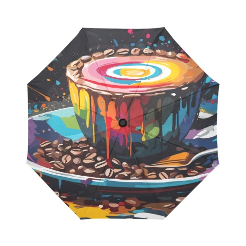 A colorful cup of coffee and beans abstract art Auto-Foldable Umbrella (Model U04)