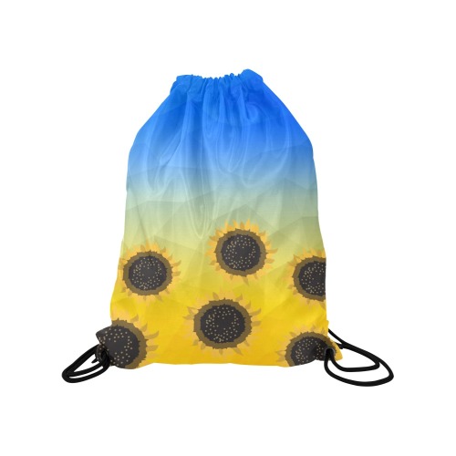 Ukraine yellow blue geometric mesh pattern Sunflowers Medium Drawstring Bag Model 1604 (Twin Sides) 13.8"(W) * 18.1"(H)