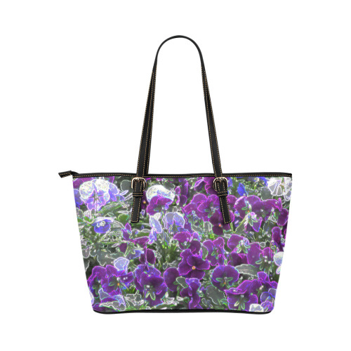 Field Of Purple Flowers 8420 Leather Tote Bag/Large (Model 1651)