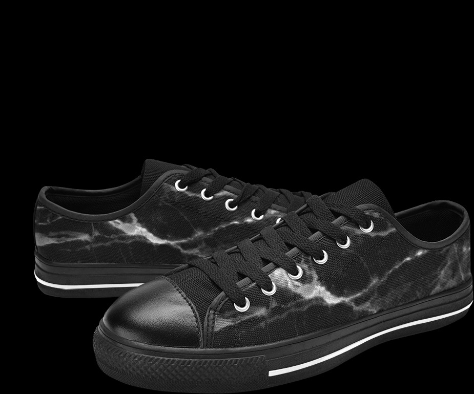 Black marble texture Men's Classic Canvas Shoes (Model 018)