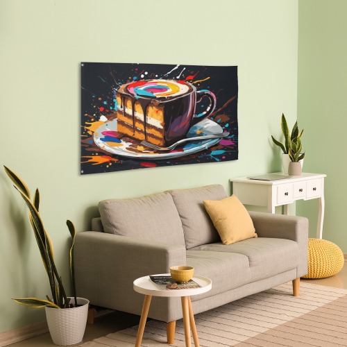 A cake and a coffee in one cup funny abstract art House Flag 56"x34.5"