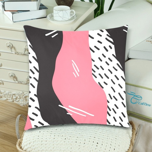 Pink, White and Black Abstract Custom Zippered Pillow Cases 18"x 18" (Twin Sides) (Set of 2)