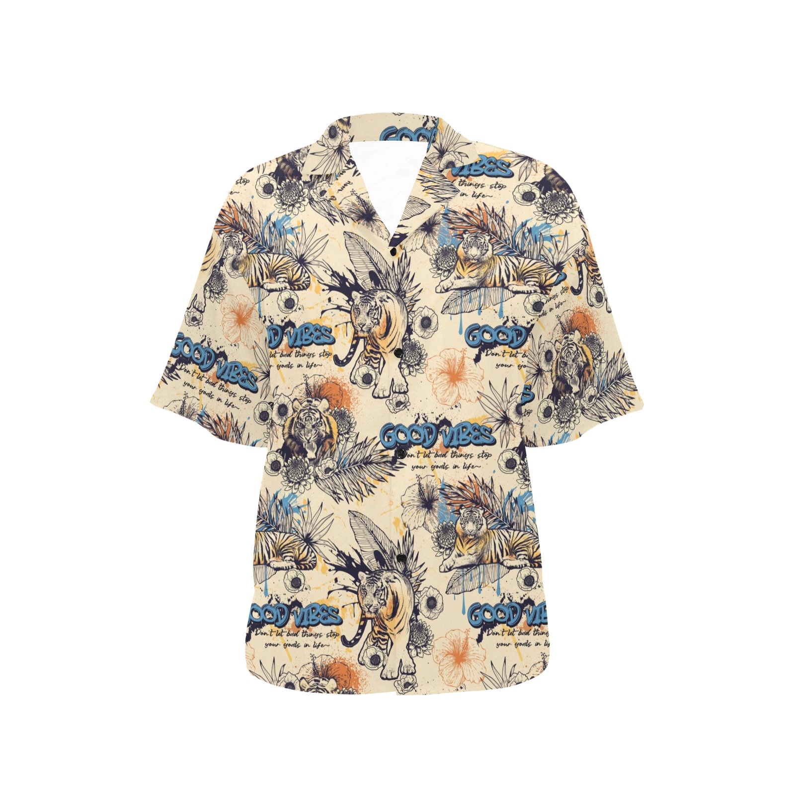 tiger 001 All Over Print Hawaiian Shirt for Women (Model T58)