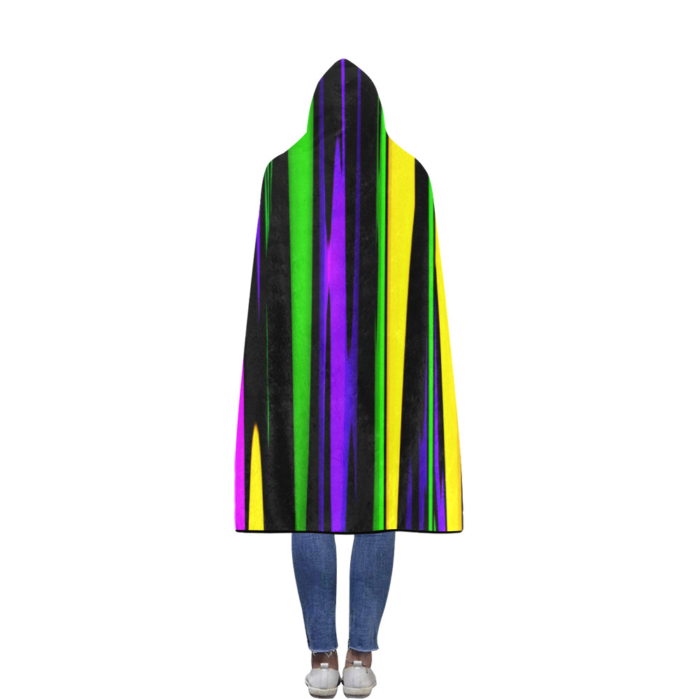Mardi Gras Stripes Flannel Hooded Blanket 56''x80''