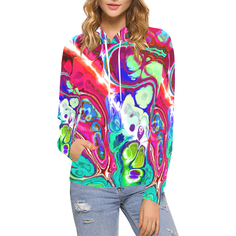 Abstract Liquid Marble Pouring Modern Art Texture All Over Print Hoodie for Women (USA Size) (Model H13)