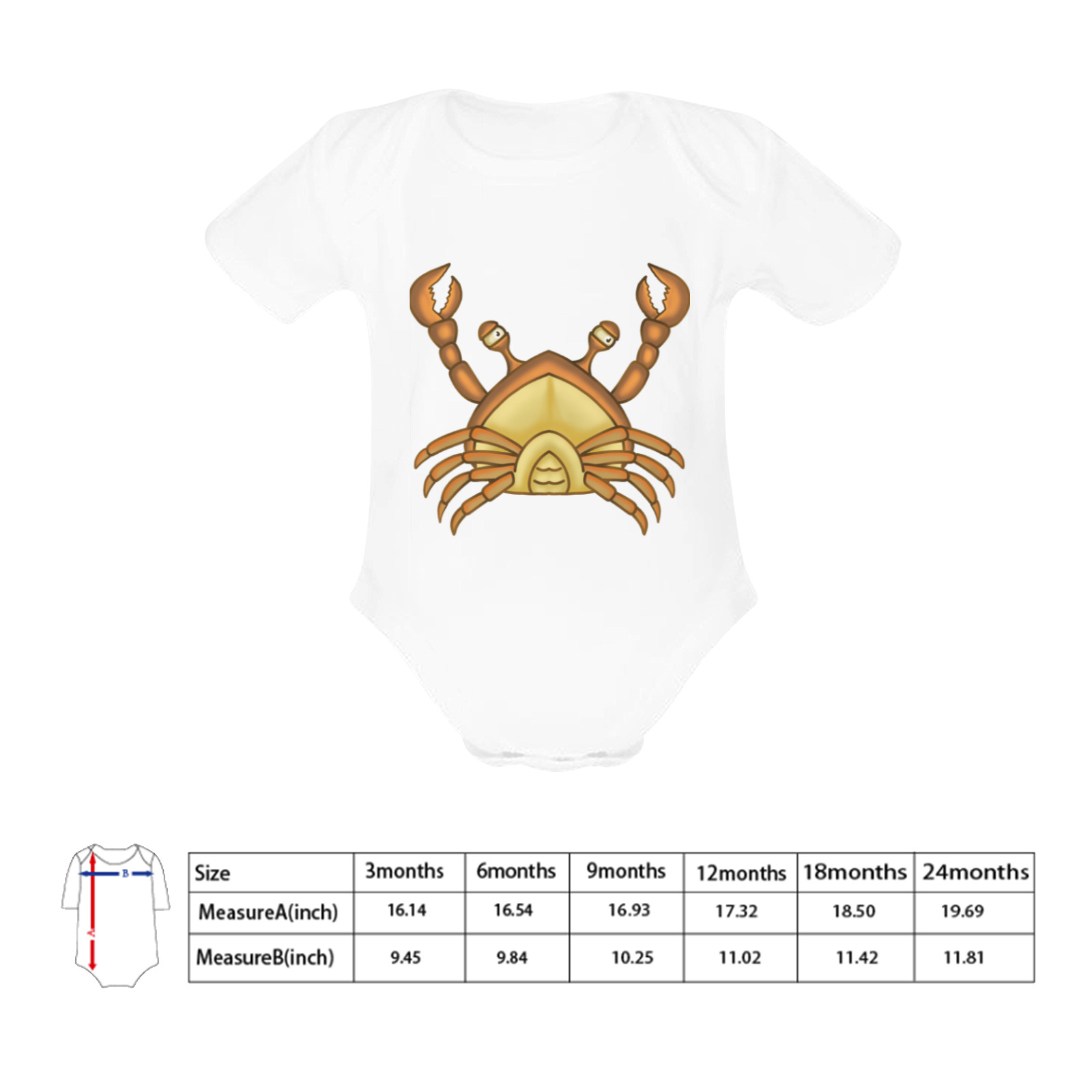 Ocean Claw Crab Cartoon Baby Powder Organic Short Sleeve One Piece (Model T28)
