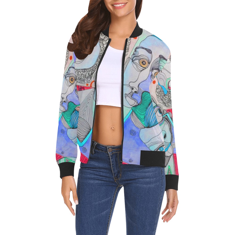 Designed by NUArty All Over Print Bomber Jacket for Women (Model H19)