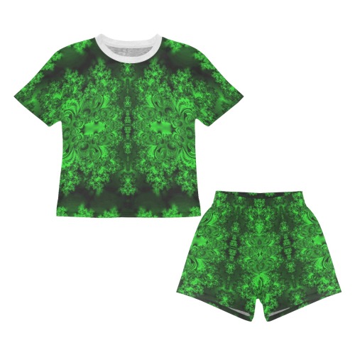 Frost on the Evergreens Fractal Big Girls' Short Pajama Set