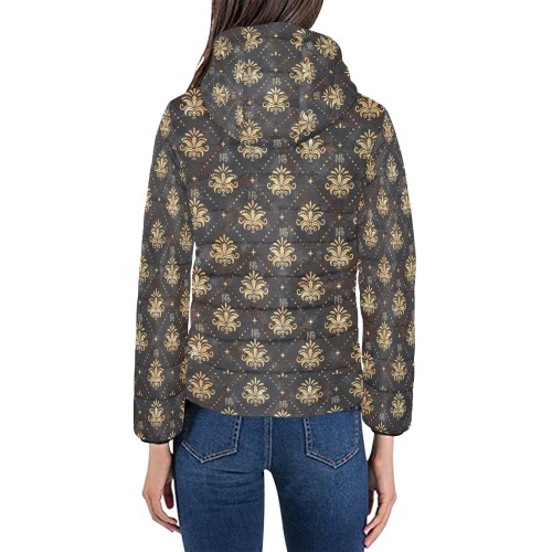 Royal Pattern by Nico Bielow Women's Padded Hooded Jacket (Model H46)