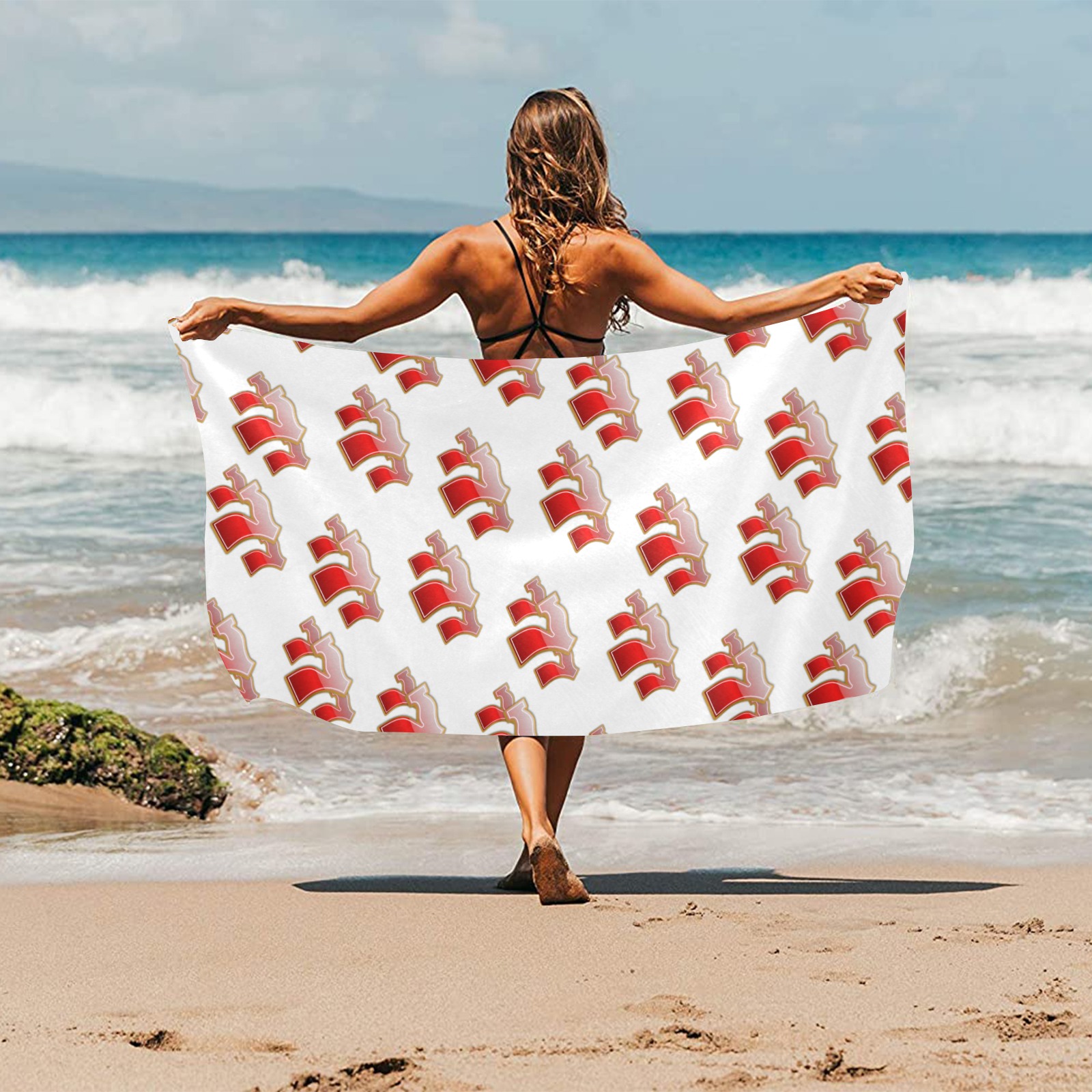 Lucky Sevens 777 on White Beach Towel 30"x 60"