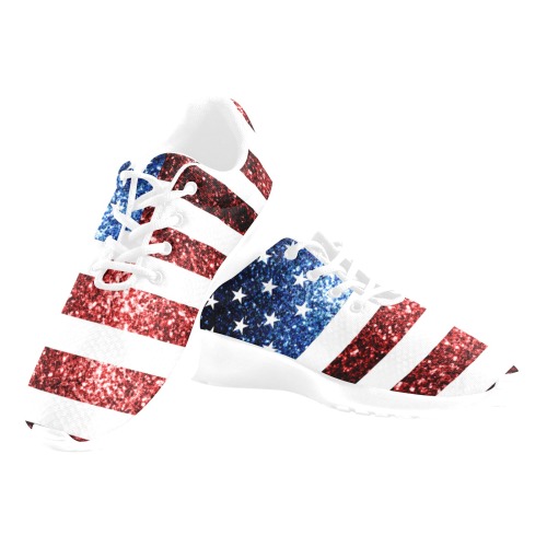 Sparkly USA flag America Red White Blue faux Sparkles patriotic bling 4th of July Women's Athletic Shoes (Model 0200)