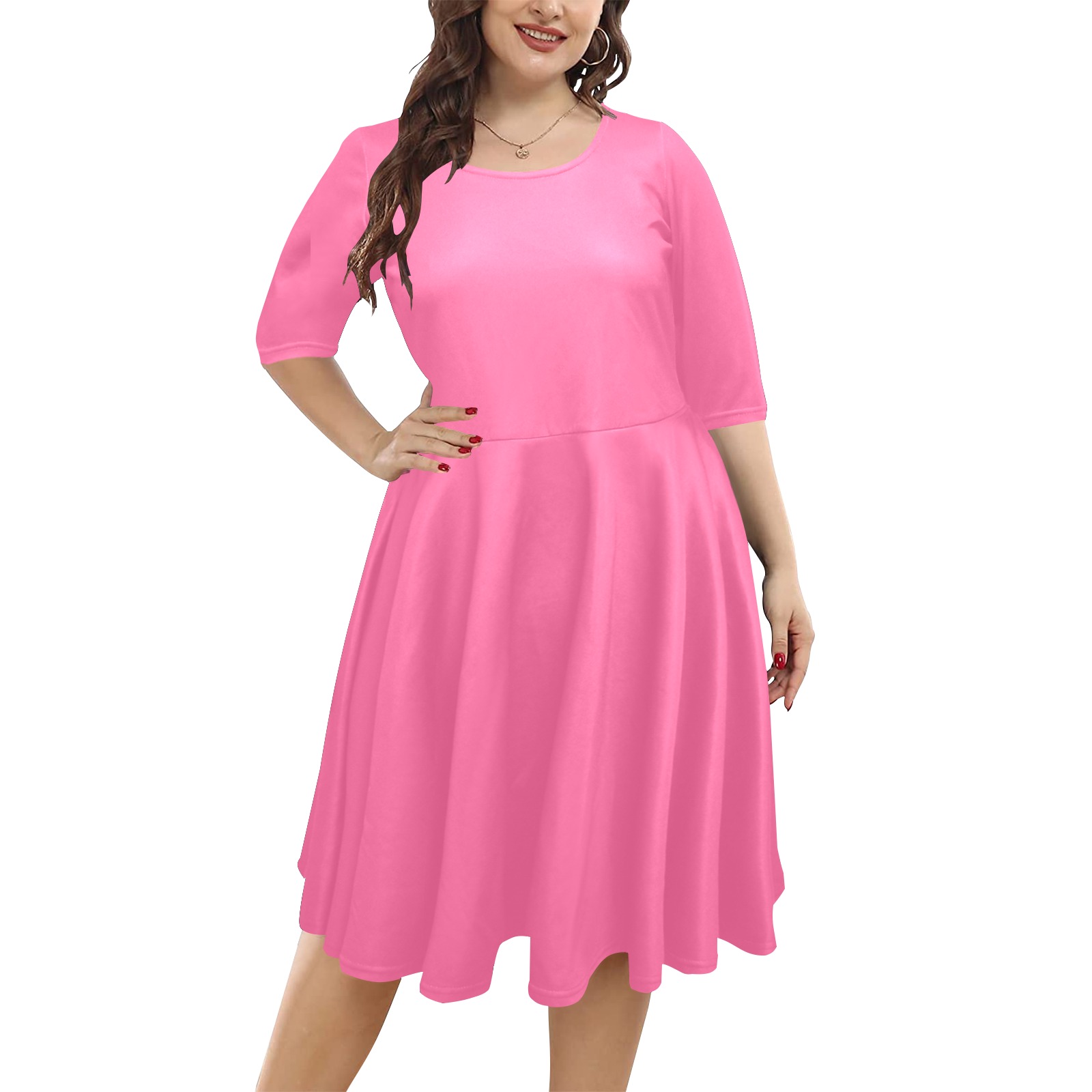 color French pink Half Sleeve Skater Dress (Model D61)