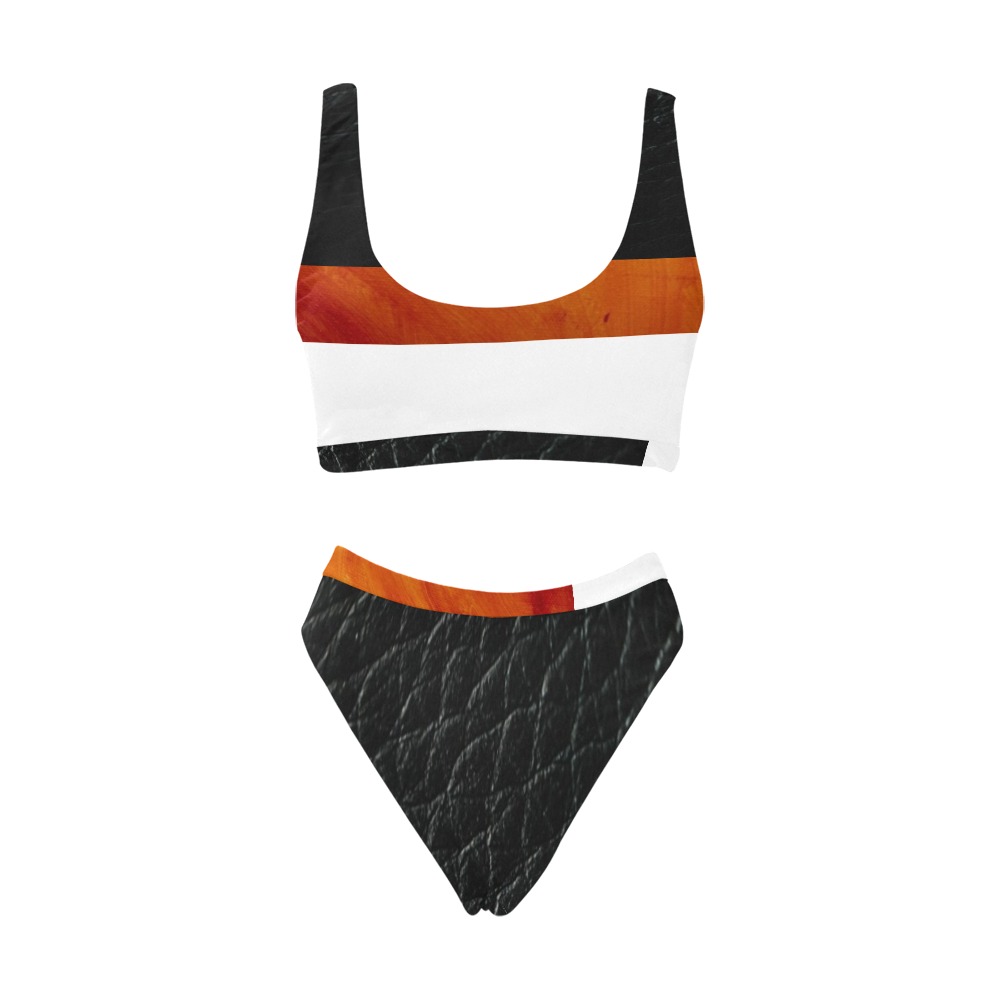 Burnt Orange Swimwear Sport Top & High-Waisted Bikini Swimsuit (Model S07)