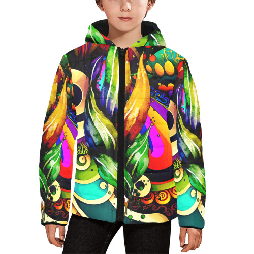 Mardi Gras Colorful New Orleans Kids' Padded Hooded Jacket (Model H45)
