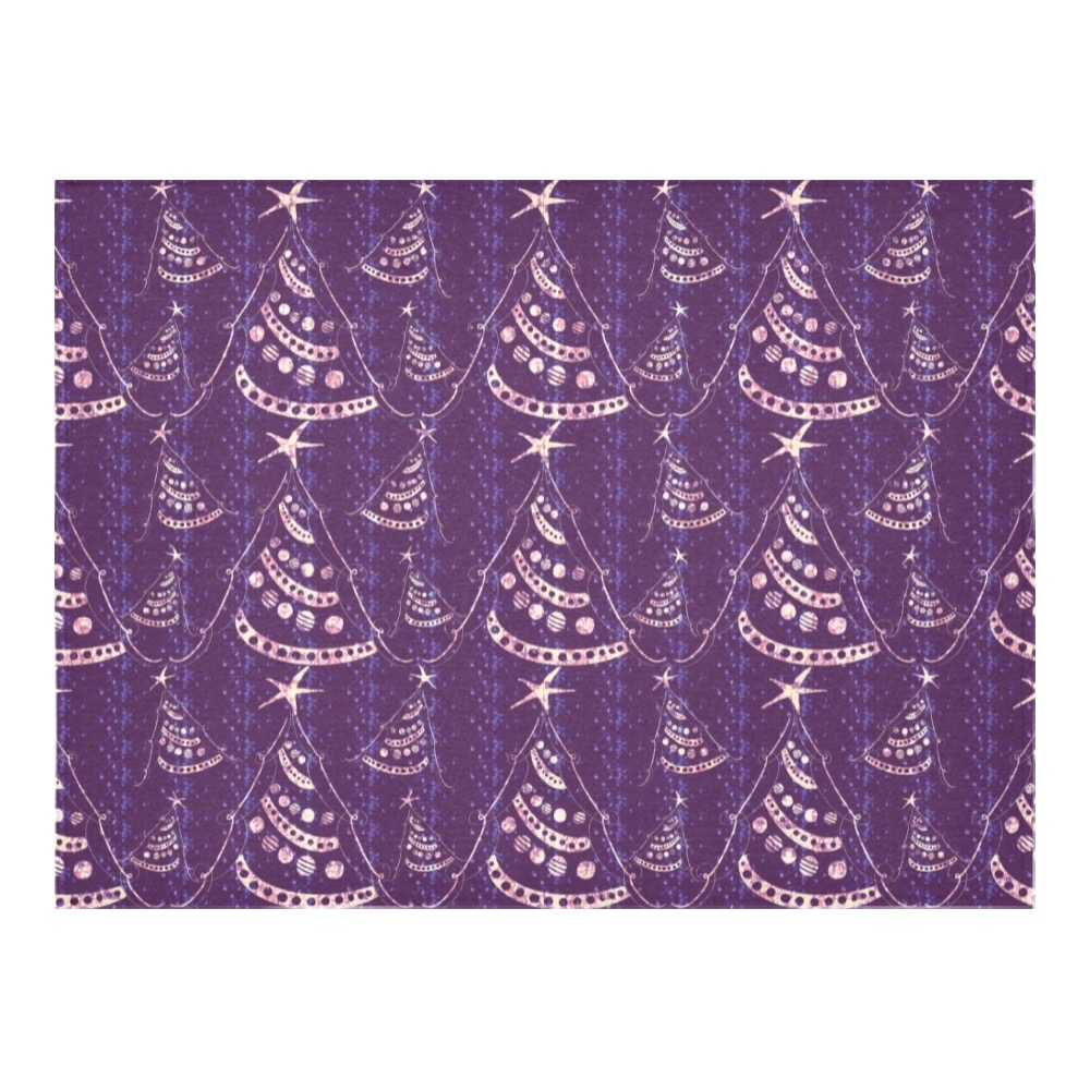 Christmas golden trees in blue Cotton Linen Tablecloth 52"x 70"