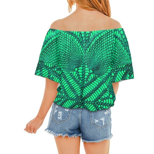 Top Fashion crochet-print Blouse for Her Off Shoulder Knot Front Blouse (Model T71)