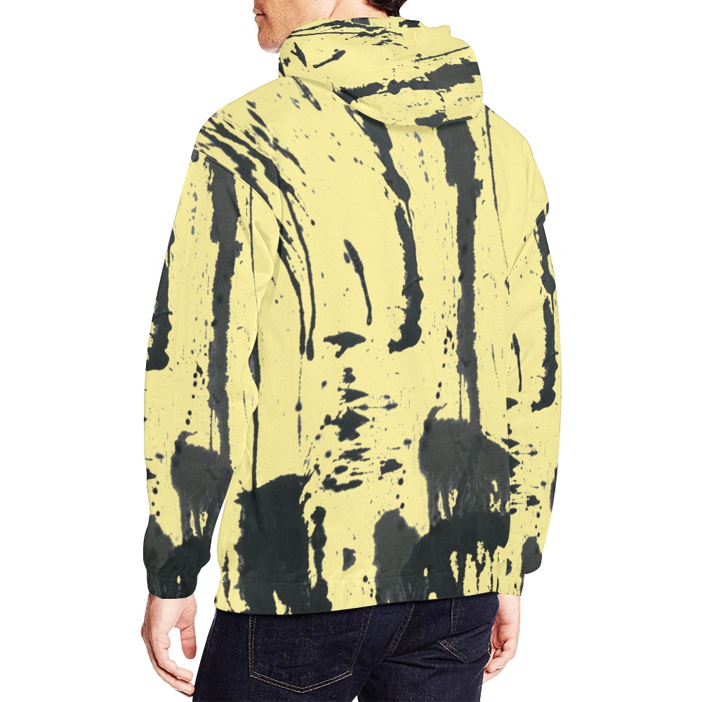 Yellow Mens Blk paint Splatter Hoodie All Over Print Hoodie for Men (USA Size) (Model H13)