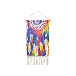 Purple dreamcatcher, colorful background art. Linen Hanging Poster