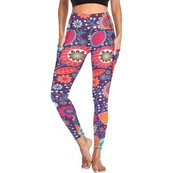 Bright Colorful Floral Women's All Over Print Leggings with Pockets (Model L56)