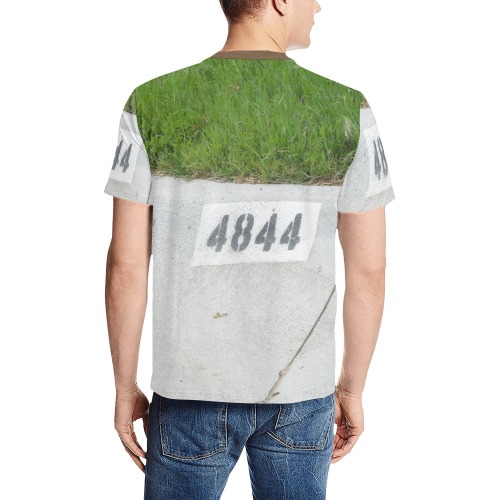 Street Number 4844 with brown collar Men's All Over Print T-Shirt (Solid Color Neck) (Model T63)
