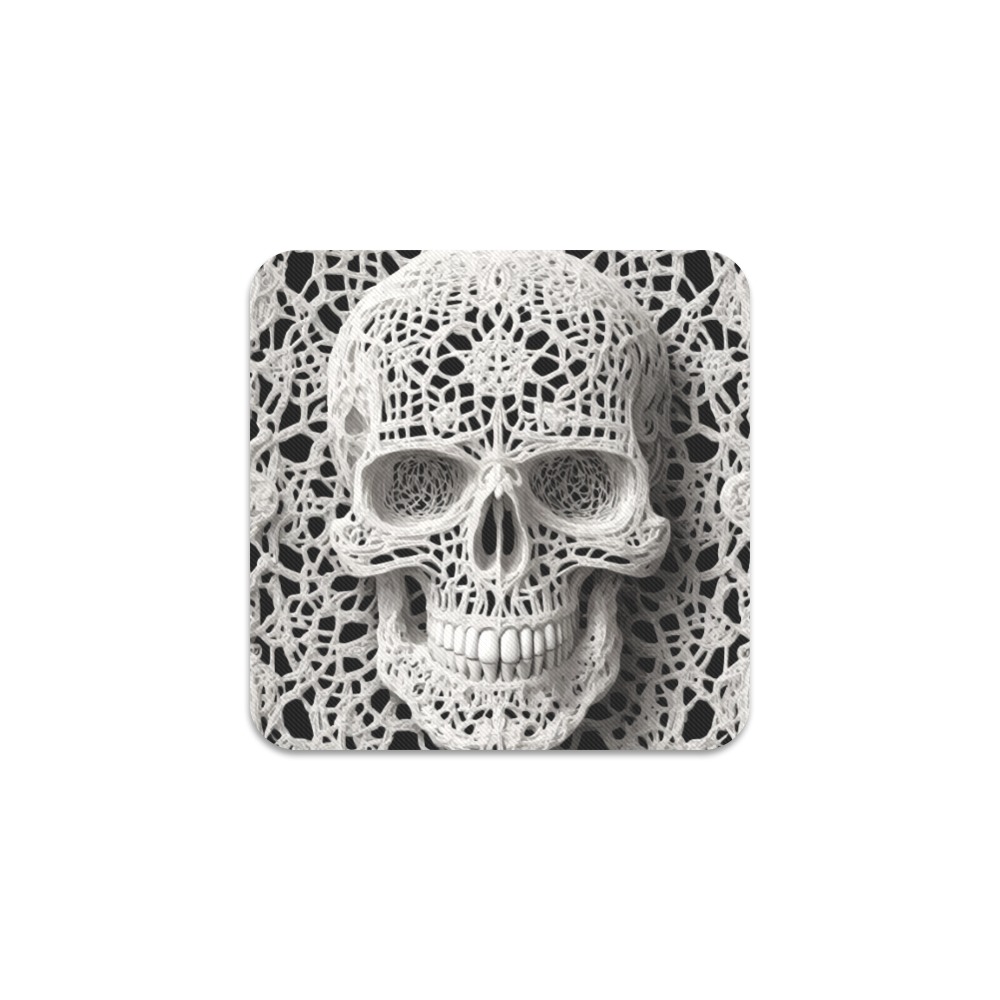 Funny elegant skull made of lace macrame Square Coaster