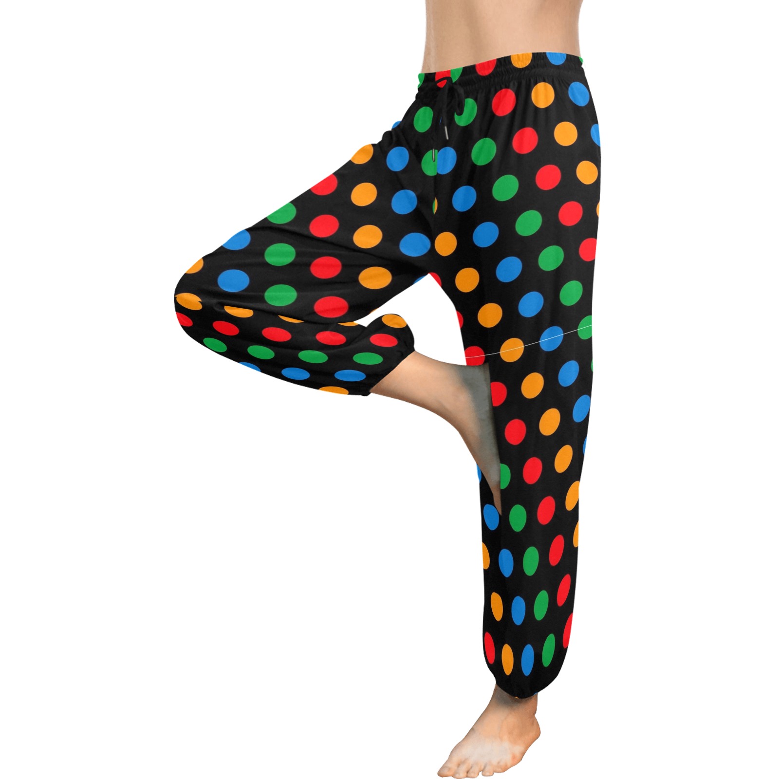 Prismatic Polka Dots on Black Background Women's All Over Print Harem Pants (Model L18)