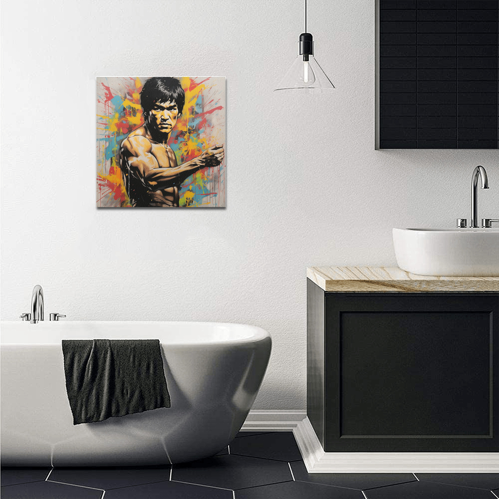 Bruce Lee in Grafitti Upgraded Canvas Print 16"x16"