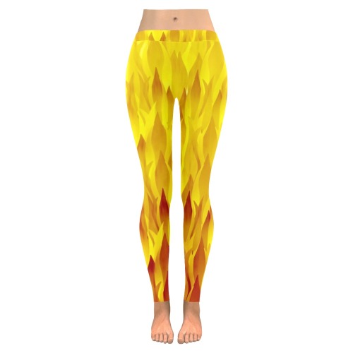 Fire and Flames Pattern Low Rise Leggings (Invisible Stitch) (Model L05)
