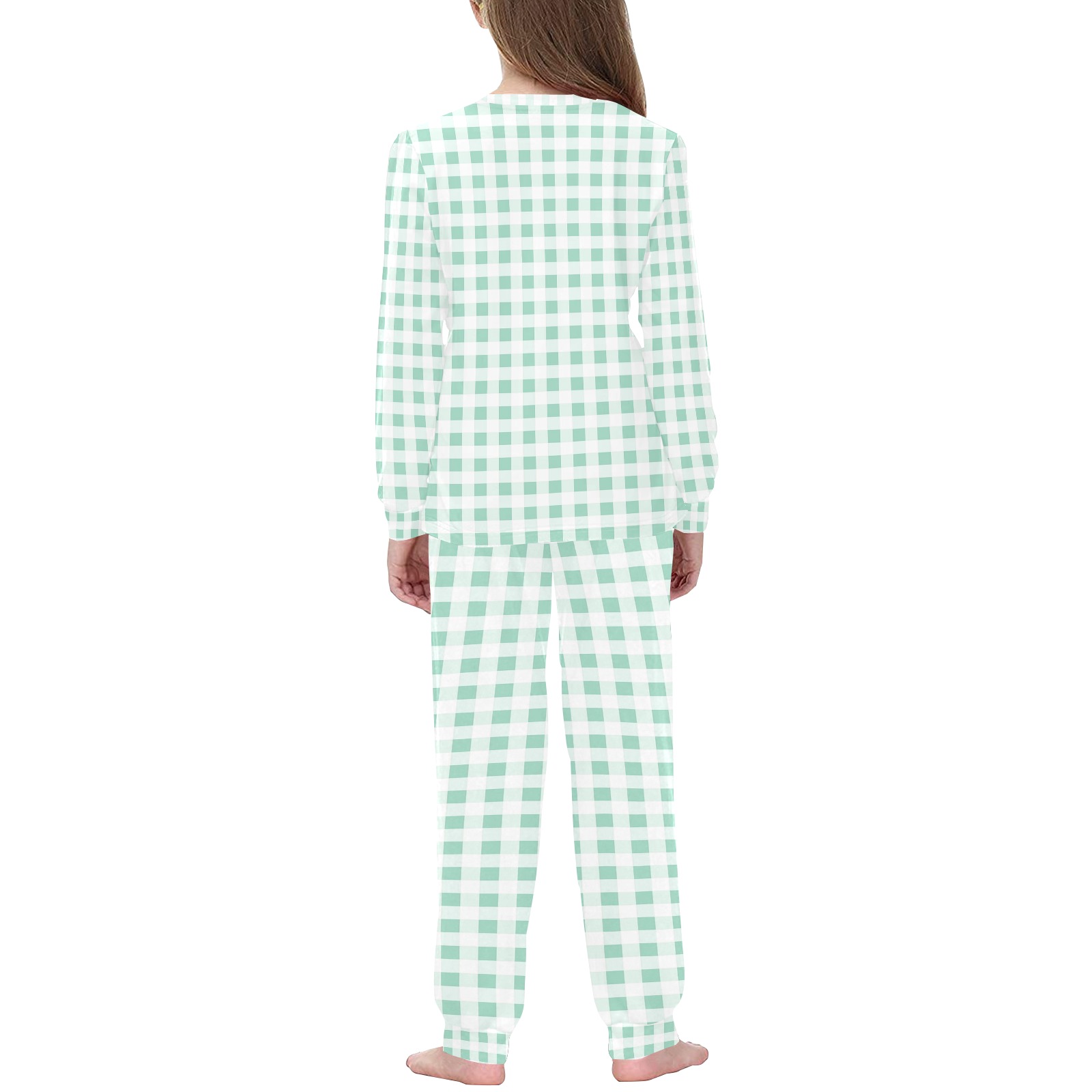 Mint Green Gingham Kids' All Over Print Pajama Set