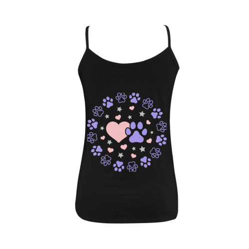 Pink and Purple Dog Cat Pet Lovers Hearts and Stars Paw Print Design Women's Spaghetti Top (USA Size) (Model T34)