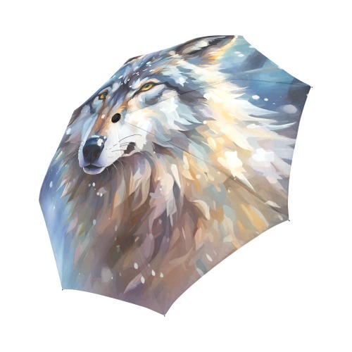 Cute gray wolf animal winter forest snow cool art Auto-Foldable Umbrella (Model U04)