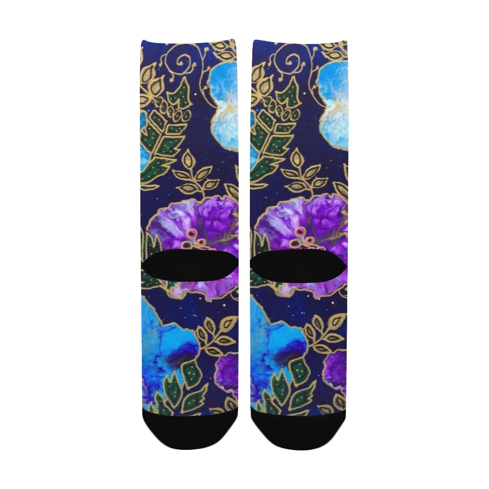Dark Blue Floral Women's Custom Socks
