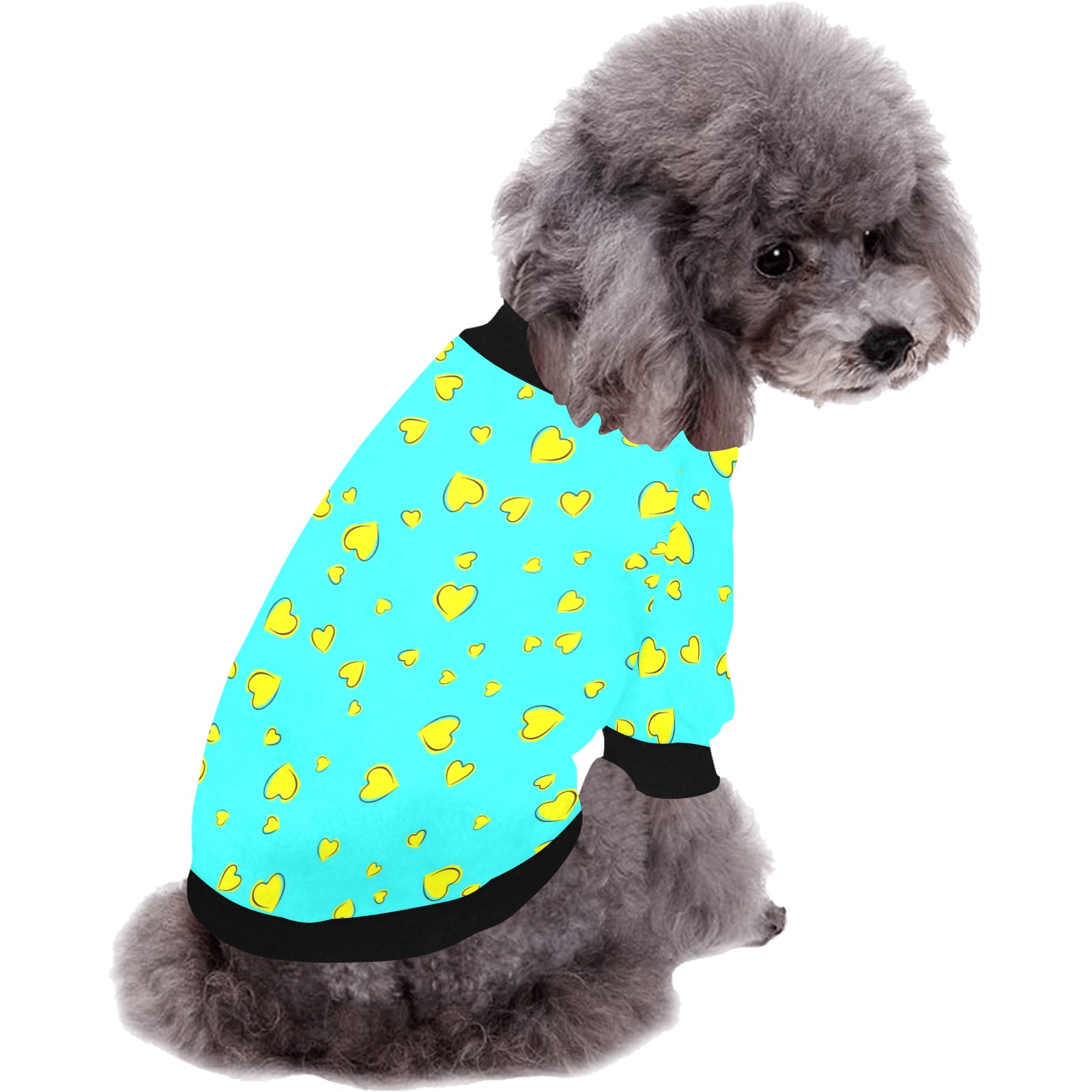 Yellow Hearts Floating on Aqua Pet Dog Round Neck Shirt