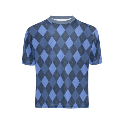 Blue Argyle Little Boys' All Over Print Crew Neck T-Shirt (Model T40-2)