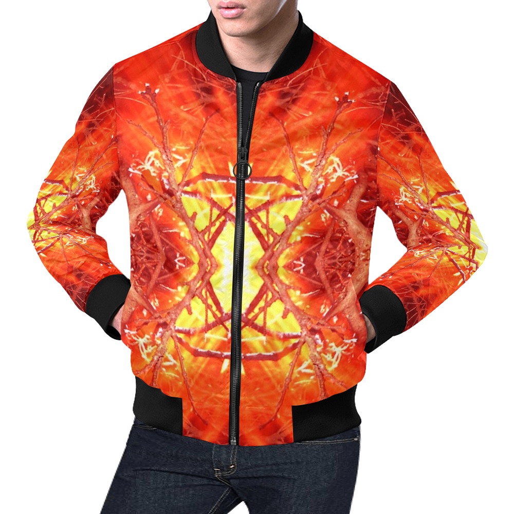 Abstract Fire All Over Print Bomber Jacket for Men (Model H19)