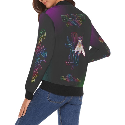 BLACK FRIDAY Collectable Fly All Over Print Bomber Jacket for Women (Model H19)