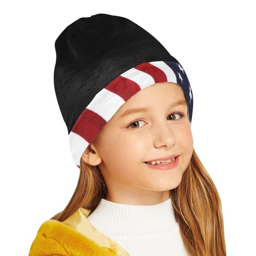Patriotic USA Flag / Black All Over Print Beanie for Kids