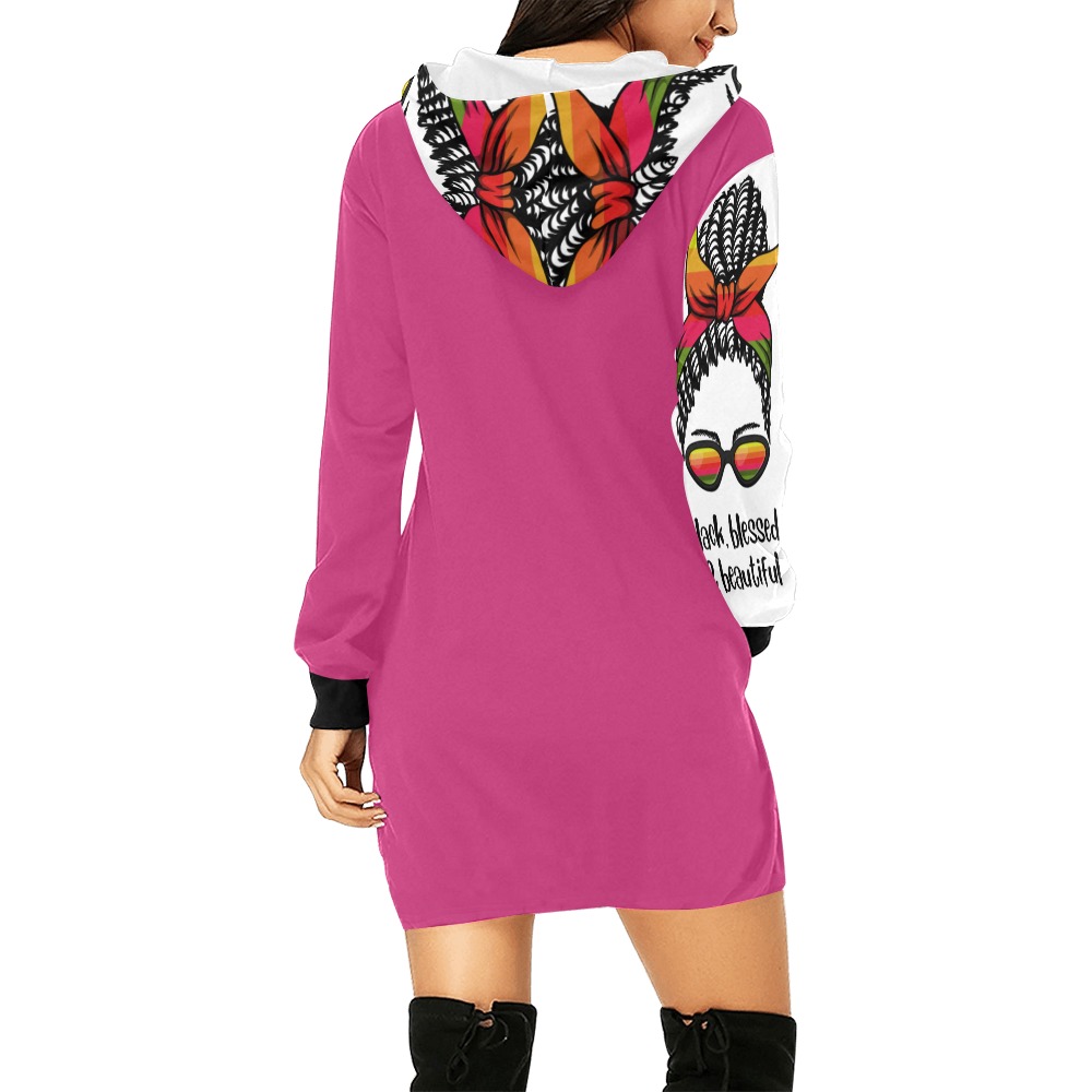 Women's Hoodie Dress Pink All Over Print Hoodie Mini Dress (Model H27)
